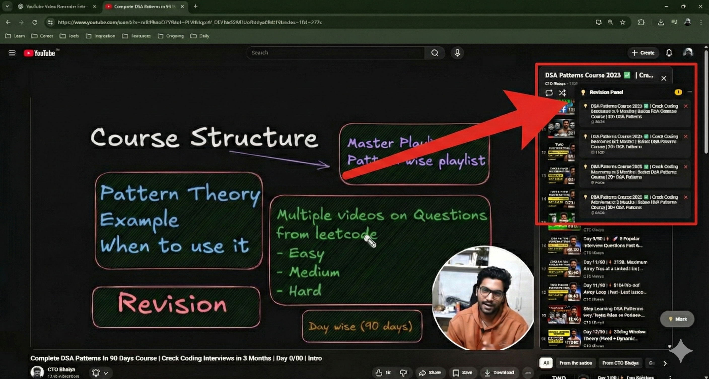 YouTube Revision Panel in action